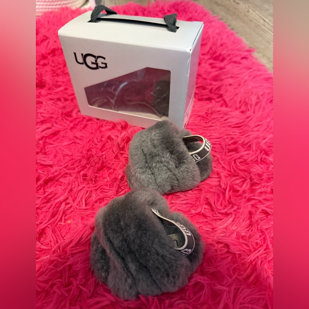 UGG Charcoal Fluffy Slippers